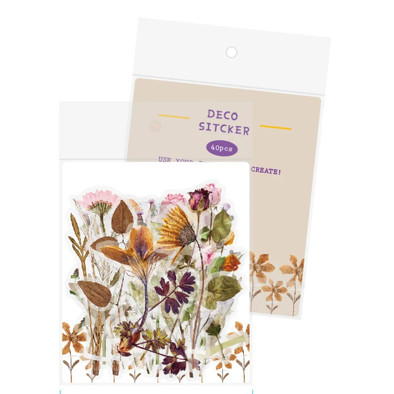 Botanical clear stickers with an individual retail sleeve