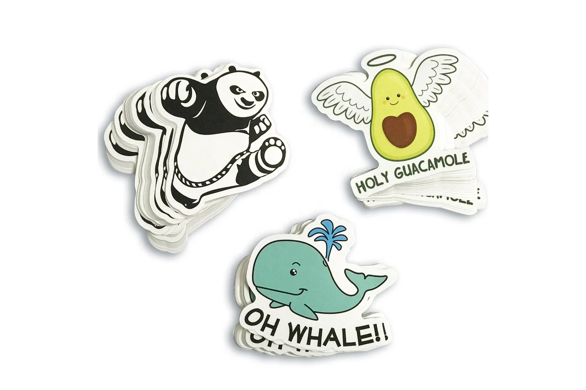 Panda, avocado and whale die-cut sticker stacks