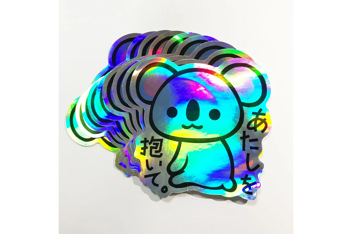 Printed character stickers with visible rainbow-reflective areas