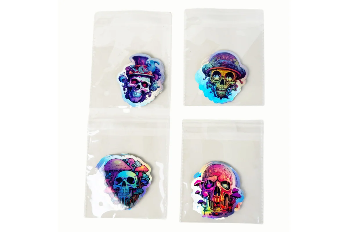 Reflective die-cut stickers in individual clear bags