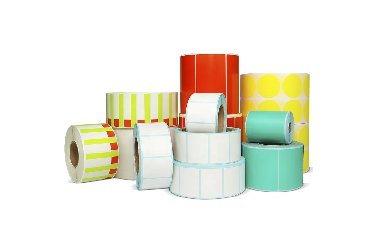 Blank label rolls in several sizes, colors and shapes