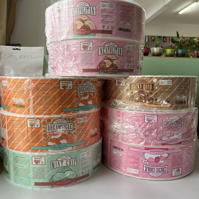 Printed label rolls wrapped in clear protective film