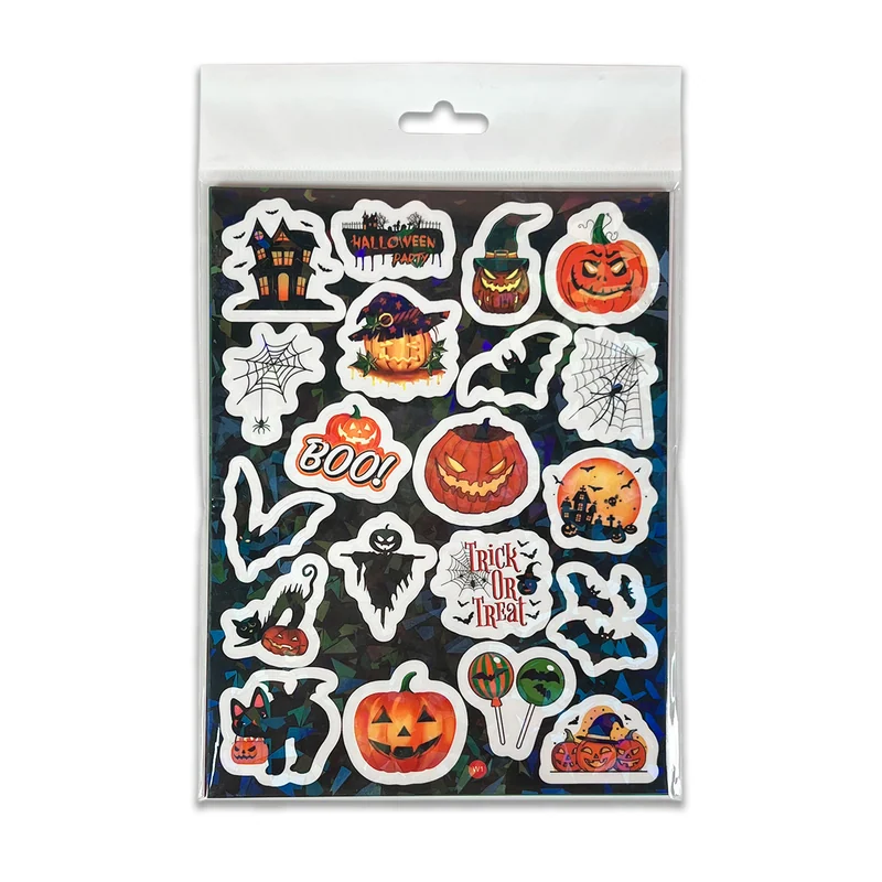A finished sticker sheet in a clear retail sleeve